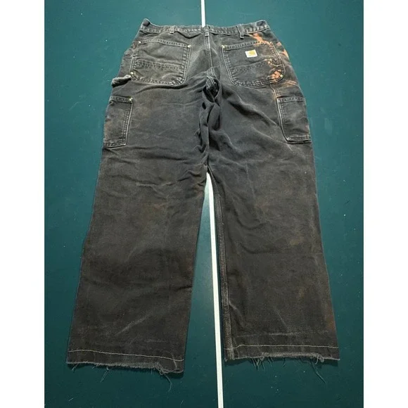 Vintage Carhartt Double Knee Pants Size 32x28 Faded Black BLK B01 Distressed USA - Picture 13 of 16